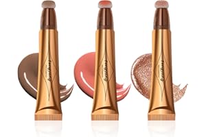 Fengyang 3Pcs Bâton Surligneur Crémeux 3 en 1, Contouring Liquide Fard à Joue Stick, Bâton de Fard à Joues Liquide with Cushion Applicator Contouring Visage Maquillage Blush (A)