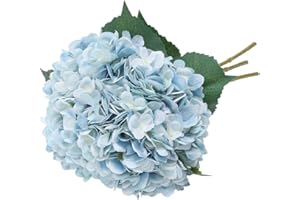 Tifuly Artificial Hydrangea Flower, 5 PCS Ramos de hortensias de Seda de Tallo Largo para Bodas, hogar, Hotel, decoración de Fiestas, centros de Mesa (Azul)