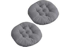 FADCAER 2 Pieces Round Chair Seat Pads 40cm Cotton Floor Pillow Tatami Seating Pillow Thick Padded Cushion Chair Seat Pads for Home Garden Dining Patio Balcony Office Outdoor Meditation (Dark Grey, Round)
