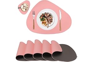 MIIDD Tovagliette Americane Lavabili,Tovagliette Rotonde e Sottobicchieri,Tovagliette Colazione Antiscivolo,Set di 6 Tovagliette 42 x 32 cm(Rosa&Grigio)