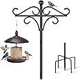 Bird Feeder Pole Stand, 195cm Approx.2m Adjustable Feeding Station Hanging with 2 Hook, Heavy Duty Freestanding Double Shepherd Crook for Outdoor Garden Light Lantern Plant Metal Hanger, Black