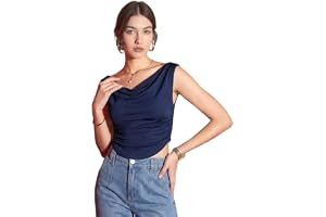 Istyle Can Women’s Solid Stretchable Draped Crop Top | Asymmetric Hem | Cowl Neck | Sleeveless Off-Shoulder/One-Shoulder Top | Stylish Party & Casual Wear