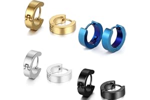 OIDEA Juego Pendientes Aro Unisex: Aretes Huggie de Acero inoxidable Classic Smooth para Hombre y Mujer Oro Plata Negro Azul Hipoalergénico Antialérgico 4 Pares - Para Regalos Uso Diario
