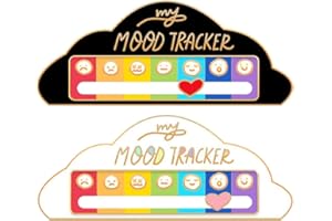 Funny Social Mood Brooch Pin for 7 Days, APDDHJ Interactive Mood Enamel Pins, Social Enamel Lapel Pins, Anxiety Badge Mood Expressing Pin Gift for Introverts (2pcs Black)