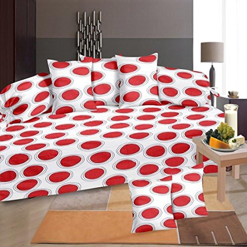 RelaxoLite 104 TC Polka Red Dots Diwan Set 100% Cotton Bedsheet For Home Décor Bedspread With Cushion & Bolster Cover Combo Set