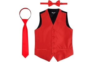 Alizeal Boys Bow Tie, Necktie and Suit Vest Solid Color Classic Tie and Waistcoat 3pc Set