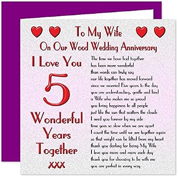 My Wife 5th Wedding Anniversary Card - On Our Wood Anniversary - 5 ...