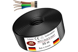 YIKKI Câble d'alimentation de terre NYY-J, 5, 10, 15, 20, 25, 30, 35, 40, 50, 60, 70, 75, 80 ou 90 m, 5 x 2,5 mm², câble électrique, anneau pour pose en extérieur, en sous-sol (35 m)
