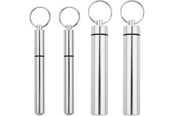 Mozeat Lens 4-deliga bärbara tandpetarehållare, aluminiumlegering, silver, vattentät låda, bärbar utomhus tandpetarebehållare för resor, picknick och camping