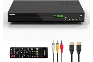 LONPOO Lecteur DVD Blu Ray pour Téléviseur, LP-100 Lecteur CD Multizone Système PAL NTSC Intégré avec Sortie Coaxiale AV HDMI Entrée USB, Prend en charge le disque Blu-ray de la région 2