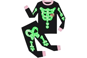 Psafagsa Garçon Halloween Pyjama Enfants Impression Squelettes Citrouille dans Le Noir Lumineux Pyjama Fille Vêtements de Nuit Deux Pièces Ensemble Vêtements 2-10 Ans