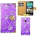 Produktbild HTC One Mini 2 (M8 Mini) Handy Tasche, FoneExpert® Bling Luxus Diamant Hülle Wallet Case Cover Hüllen Etui Ledertasche Premium Lederhülle Schutzhülle für HTC One Mini 2 (M8 Mini) (Lila)