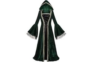 maxToonrain Medieval Costume for Women with Hooded，Adult Vintage Velvet Victorian Renaissance Dress Cosplay Party Halloween Costumes for Womens