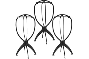 ZeriTlolen 3 Pack Wig Stands for Long Short Hair, Portable Collapsible Dryer Travel Extensions Stands, Hairpin Durable Plastic Folding Holder (Black, 14 Inch)