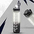 Attro Motivational 1 Liter Quotes & Time Marker Dual Colour Sports Plastic Bottle BPA Free, Leak Proof Sipper Bottle for Gym, Office, Workout-Black Grey