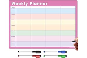 THE MAGNET SHOP TMS A3 Magnetic Weekly Planner and Organiser – Fully Customisable Whiteboard for Family or Business Tasks and Meal Planning - with 4 Free Magnetic Dry Wipe Pen (Pink - Multi-Coloured, A3)