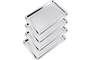 Orclan Baking Tray Pack of 4, Stainless Steel Baking Oven Tray, Non-Stick Professional Rectangular Pan Baking Trays, Non Toxic, Rust Free, Mirror Finished & Dishwasher Safe, 32x22x2cm