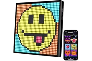 HVAC YELLOW HAT Programmable LED Pixel Display, 32x32 Pixel Art Digital Picture Frame and Digital Clock with APP Control, Cool Animation Frame Wall/Desk Mount for Bedside & Table Gaming Room (Black)