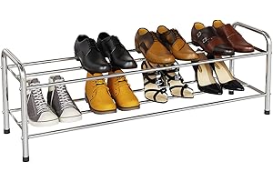 FANHAO 2-Tier Shoe Rack, 100% Stainless Steel Shoe Storage Organizer, Stackable 8-Pair Storage Shelf for Bedroom, Closet, Entryway, Dorm Room, 80 x 26 x 33.5cm (Silver)