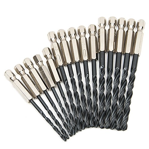 Fortag 15 tlg HSS Spiralbohrer Satz Holzspiralbohrer Handspiralbohrer 1/4 „Sechskantschaft Bohrer für Holz, Kunststoff und Aluminium, Kupfer, Stahl 3mm-5mm - 2