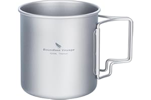 iBasingo Titanium Mug Tea Coffee Water Cup Camping Pot Lightweight Tableware with Lid & Foldable Handle Outdoor Indoor Picnic Daily Portable Drinkware