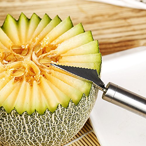 VECELO 2-in-1 Kugelausstecher Melonenlöffel Universalformer Fruchtfleischmesser Edelstahl Rostfrei für Dekoration Frucht-Salate Cocktails Desserts und Kuchen-Silber - 3