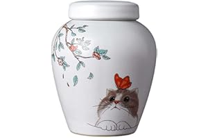 JTBDWOSK Keramikkatze Mit Schmetterlingsmuster Kleine Katzenurne Für Die Asche Von Kätzchen,Haustierurnen Katzenurne, Erinnerte Haustierurnen,Weiß