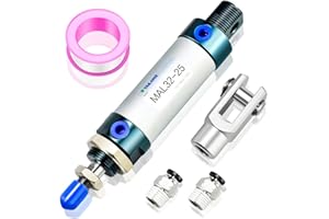 TAILONZ PNEUMATIC Druckluftzylinder mit 32mm Bohrung und 25mm Hub, doppeltwirkend, mit Y Anschluss und 2 Stück 8mm Verschraubungen MAL32x25