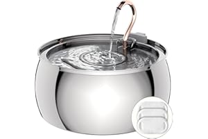 TOMXCUTE Fontanella Per Gatti In Acciaio Inossidabile, 4,0L Fontana Per Gatti, Fontanella per Cani, Con 1 Spugna e 3 Filtri a Carbone