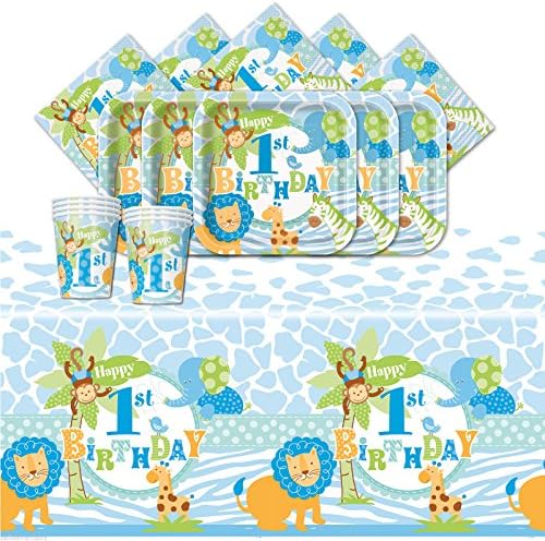 Wild Safari Boys First Birthday Complete Party Supplies Kit For 16