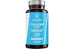 Coenzyme Q10 + Collagène + Acide Hyaluronique - Collagène Hydrolysé pour Peau, Cheveux et Articulations - Vitamine C, A, D, B12, Coenzyme Q10 et Zinc - 60 capsules Nutridix