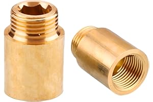 OMZSXK Prolunga per rubinetto G1/2 pollici x 25 mm, 2 unità in ottone DN15 x 25 mm, prolunga per rubinetto, accessorio filettato