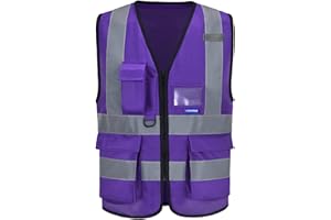 AYKRM 21 couleur Gilet di Sicurezza Antinfortunistici Alta Visibilità con tasche Giacca da lavoro riflettente ad alta visibilità Gilet riflettente con cerniera