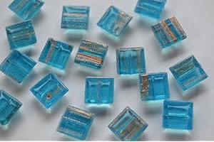 BAZARE MASUD E.K. 300 St. Glas-Mosaiksteine 1x1cm mit Goldfäden, nicht echt!; ca. 204g.Goldline, Flimmer (Karibikblau)