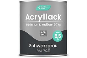 GRUNDMANN FARBEN Grundmann Acryllack ACL 100 - Schwarzgrau 0,7 Kg - 4in1 Lack inkl. Grundierung - Innen und Außen - Für Holz, Metall, Stein & Kunststoff - Schwarzgrau RAL 7021