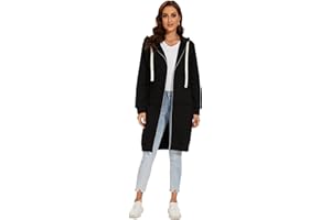 YOSICIL Damen Herbst Winter Outing Stil Frauen Warm Reißverschluss Öffnen Clubbing Dating Elegante Hoodies Sweatshirt Langen Mantel Jacke Tops Outwear Hoodie Outwear Kapuzenpullover