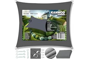 KANWOD RELY ON QUALITY KANWOD Voile d'ombrage Rectangulaire, 2 x 2 m, Imperméable, Protection UV, Tissu 180 g/m², Toile d'ombrage Extérieure pour Balcon, Terrasse et Jardin, Gris