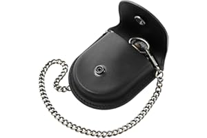 Tiong Vintage Black/Brown PU Leather 45 mm Pocket Watch Pouch Men Storage Holder Pocket Watch Protector Stand with Chain for Men