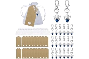 NewZC 20 Sets Guardian Angel Keychain Pearl Angel Wing with Organza Bags Thank You Kraft Tags Angel Lucky Charm Keychains Thank You Gifts Party Souvenirs for Wedding Birthday Christmas Baby Shower