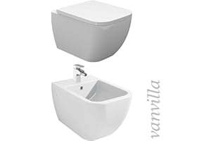 vanvilla Design Wand Hänge WC Tara Spülrandlos und Hänge Bidet Set Toilette mit Soft-Close WC-Sitz Wand WC