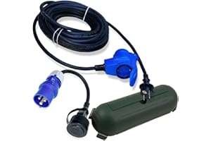 INTUIFLEX H07RN-F Câble adaptateur CEE 10 m vers fiche Schuko + câble adaptateur CEE et boîte de protection vert – H07RN-F 3 x 2,5 mm² 230 V 16 A – Kit de câbles de camping pour camping-car, caravane, bateau
