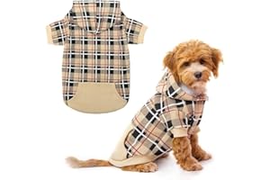EXPAWLORER Hunde-Kapuzenpullover mit Karomuster, britischer Stil, Warmer Hundepullover mit Loch für die Leine, Pitbull-Kleidung, Wintermantel, Bekleidung für alle Rassen, Welpen, Mädchen, Jungen,