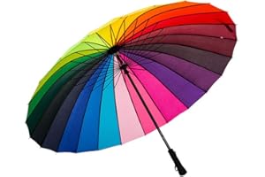 Lancoon 24 Ribs Large Umbrella Fashion Long Handle Straight Anti-UV Sun/Rain Stick Umbrella KS07Rainbow