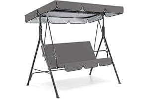 KATPOST Patio Swing Canopy Cover Set, Outdoor Swing Cushion 3 Seater Replacement Swing Seat Cover Swing Chair Canopy Top Pads Garden (01-Grey)