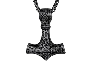 FaithHeart Personalised Thor Hammer Necklace Viking Jewellery for Men Engraved Odin Helmet/Mjolnir Pendant Nordic Runic Necklaces Talisman Amulets Protective Jewelry Norse Gift (Stainless Steel)