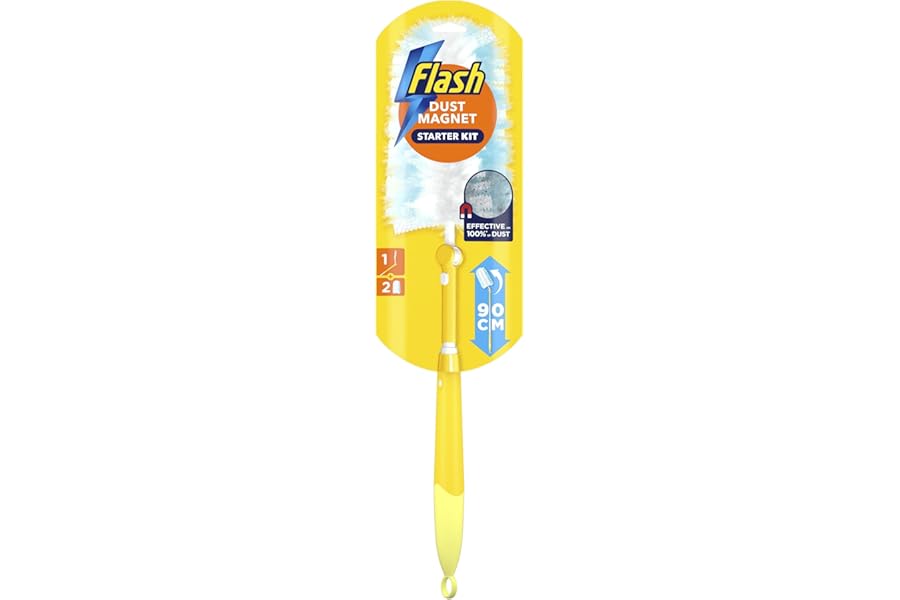 Flash Dust Magnet Duster Starter Kit (1 Handle & 2 Refills), Traps & Locks 3x More Dust & Hair Vs Traditional Feather Duster