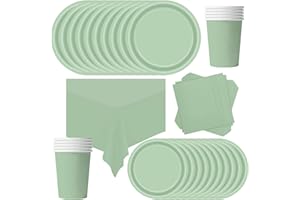 POPOYU Stoviglie per Feste di Compleanno Verde Erba, 69 Pezzi Set con Piatti, Tovaglioli, Tazze e Tovaglia per Compleanni, Matrimoni, Decorazioni Natalizie (16 Ospiti)
