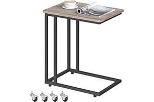‎VASAGLE VASAGLE Beistelltisch, Sofatisch mit Rollen, C-Form, mobiler Kaffeetisch, 35 x 50 x 60 cm, Wohnzimmertisch mit Metallgestell, für Kaffee und Laptop, Industrie-Design, Greige-schwarz LNT050B02
