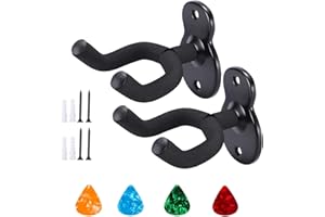 GUIGA 2PCS Supporto per Chitarra da Parete,Supporto per Gancio per Ukulele,Supporto da Parete per Chitarra, Porta Chitarra a Parete Bassi Elettrici Acustici e Ukulele, Nero Chiaro