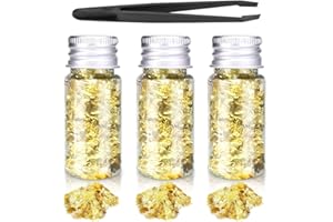 AEIOPRS Pan de Oro 3 Copos de Oro Lámina Decorativa con Pinza Hojas de Oro para Manualidades para Decoración de Uñas Funda de Teléfono Móvil y Fabricación de Joyas de Resina Oro